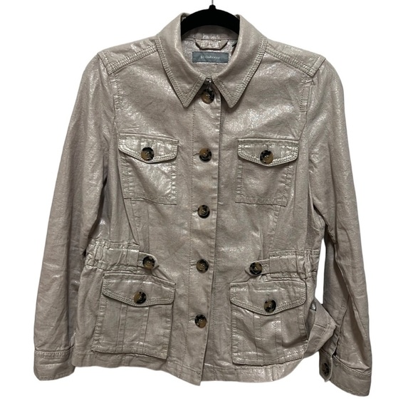 LIZ CLAIBORNE Nude Shimmer Lightweight Button Linen Blend Jacket, Size PM - Picture 14 of 14